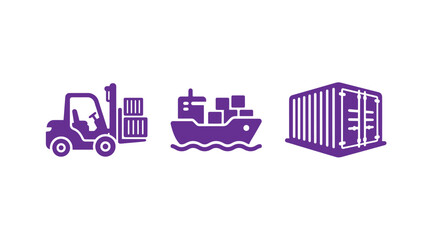 Fototapeta premium Logistics operations icon set featuring a forklift with pallets a cargo ship a shipping container forklift container logistics shipping transport delivery warehouse