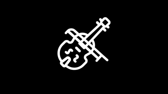 Animated white violin icon with musical notes on black background