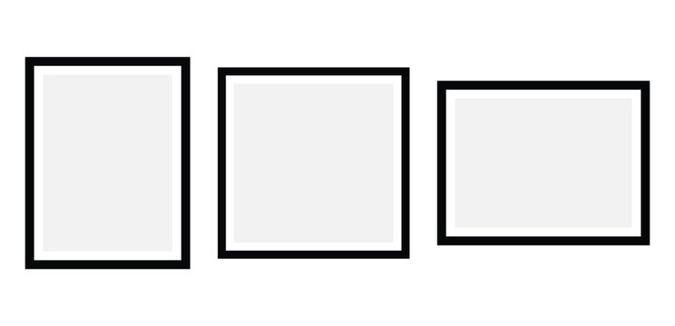 photo frame mockup graphic set. vertical square and horizontal picture placeholder templates for gallery artwork