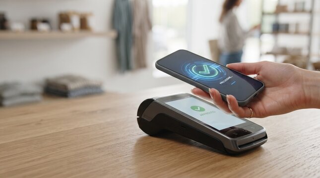 Smartphone Making Contactless Digital Payment on Card Reader Terminal in Store