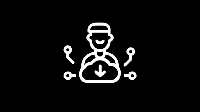 Digital cloud data download and upload icon animation with connected nodes