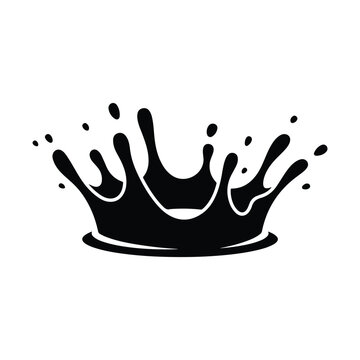 Black water splash silhouette icon showing a liquid crown shape isolated on a white background for graphic design elements