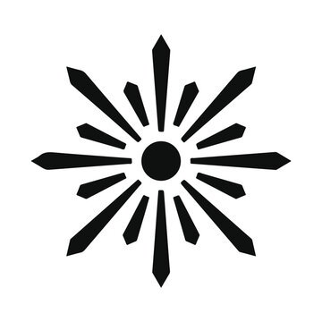 Black silhouette sun icon with sharp rays isolated on a white background design element for creative graphic projects and logos