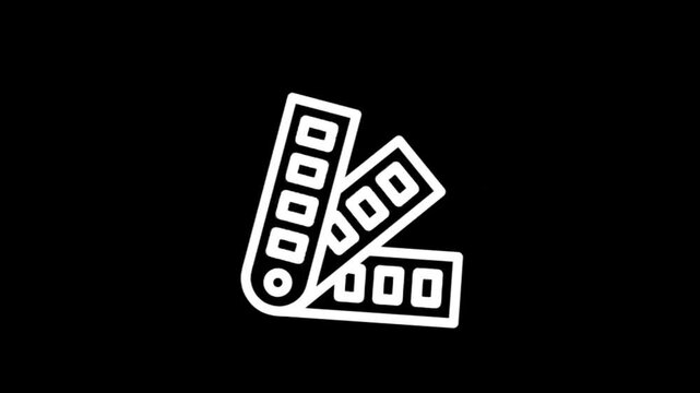 Animated icon of a color swatch book opening and closing on a black background