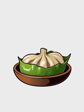 Dumpling icon featuring a steamed dumpling with a green wrap, cuisine, dumplings