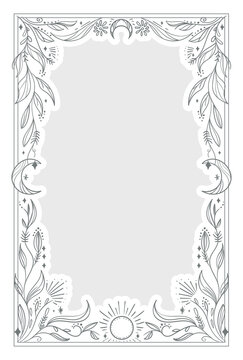 Mystical Celestial Border Frame with Sun, Moon, Stars and Floral Elements