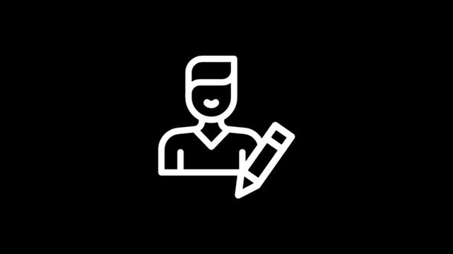 Animated icon of a person holding a pencil, representing writing or creativity