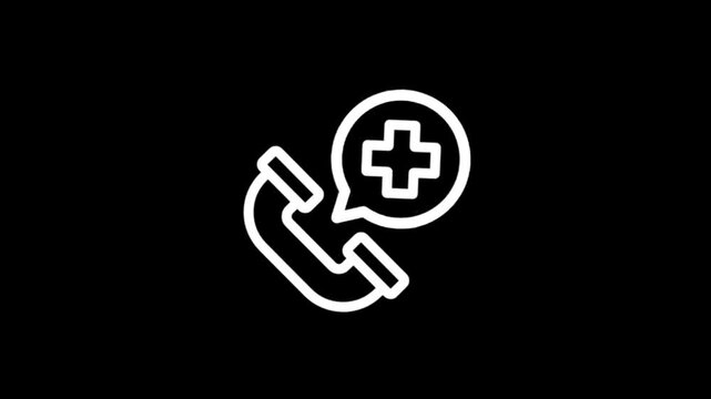 Emergency medical call icon animation with plus sign and phone receiver