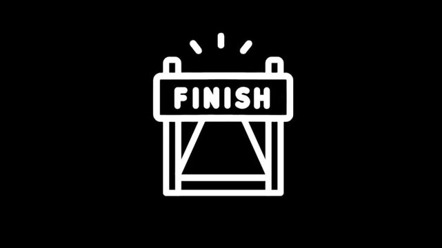 Simple white line art finish line icons on black background