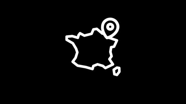 Animated map marker pinpointing a location on the outline of France