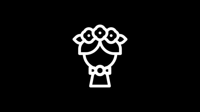 Animated bouquet of flowers with a bow tie on a black background