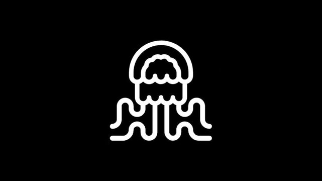Stylized white jellyfish icon animation on black background