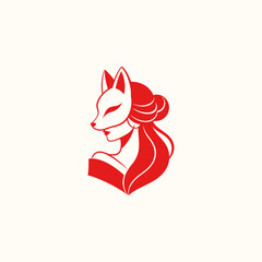 Fototapeta premium Kitsune Mask Lady Logo
