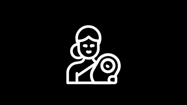 Animated icon of a woman holding a baby, representing motherhood and family