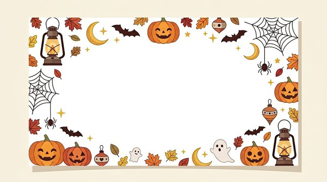 Halloween Greeting Card with Decorative Autumn Frame