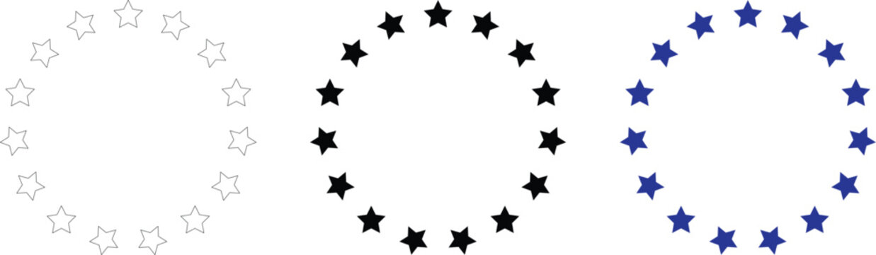 star circle icon set. European Union flag circular star ring elements. black blue and line circle star