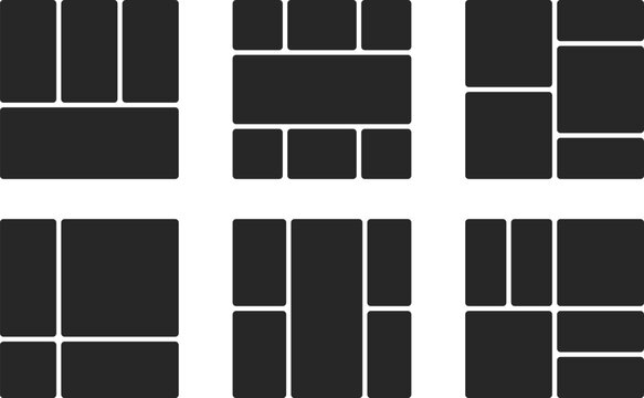 square bento box grid layout template set. modular card wireframe presentation dashboard elements