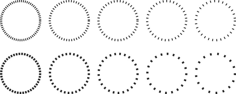 dashed and dotted circle icon set. circular dashed line frames loading progress indicators