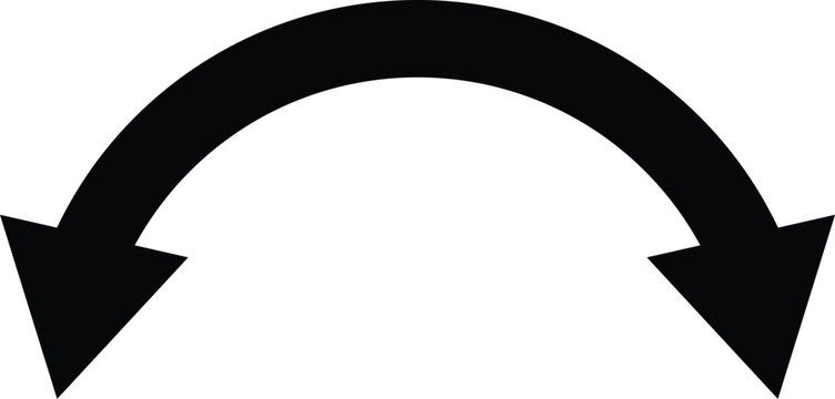 Black Curved double sided arrow pointing downwards on transparent background