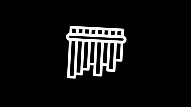 Animated pan flute icon with musical notes on black background
