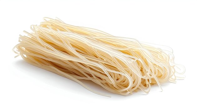 Dried thin white rice vermicelli noodles bundle isolated on seamless white surface