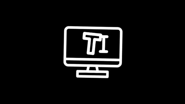 Simple white computer monitor icon animation on black background