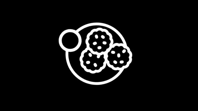 Simple line art animation of cookies on a plate with a drink