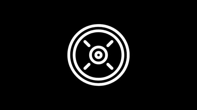 Animated weight plate icon spinning and rotating on a black background