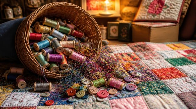 Tangled threads and buttons spilling from a sewing workspace (prompt8991-tangled-threads-and-buttons-spilling-from-a-sewing-20260509-gigapixel-high-fidelity v2-6x)