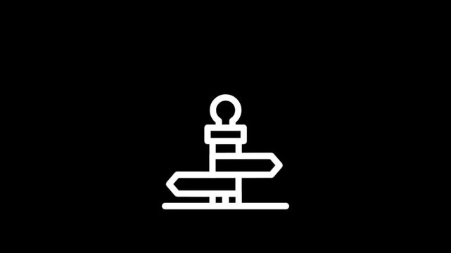 Animated white signpost with multiple directional arrows on black background