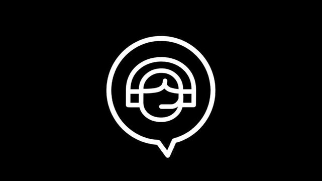 Animated icon of a person wearing headphones inside a speech bubble