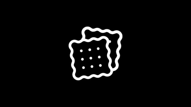 Simple white cracker icons on a black background for food and snack concepts