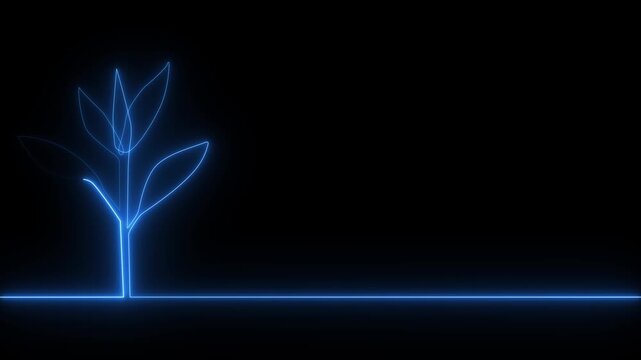 Single continuous neon line art growing sprout animation. Plant leaves seed grow soil seedling eco natural farm concept design one sketch outline animation video.