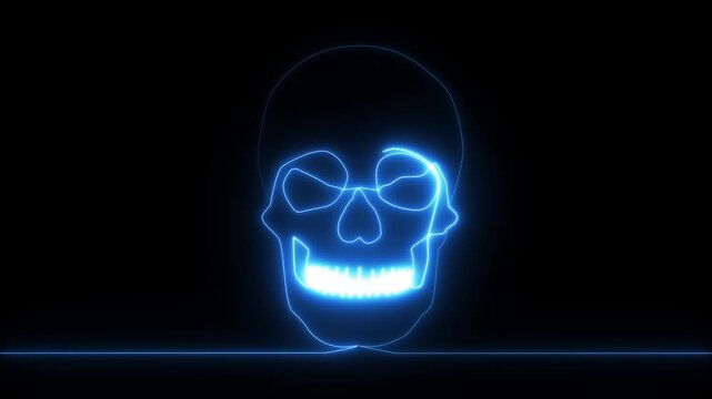 Continuous one line drawing neon animation. Abstract human skull animation on concept video on transparent background..