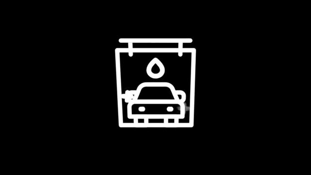 Animated icon of a car going through an automated car wash tunnel