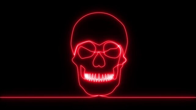 Continuous one line drawing neon animation. Abstract human skull animation on concept video on transparent background..