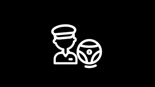 Animated icon of a person driving a car with a steering wheel