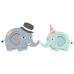Naklejka premium Elephant father and calf touching trunks