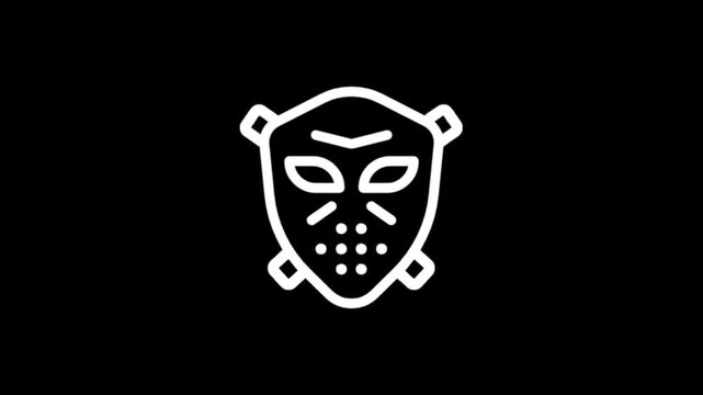 Iconic hockey mask graphic on black background for horror themes