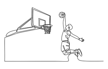 Continuous single line drawing of a basketball player dunking a ball into the hoop © Prem_Bala_2026