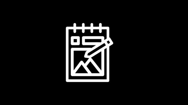 Animated icon of a notepad with a pencil and a picture frame