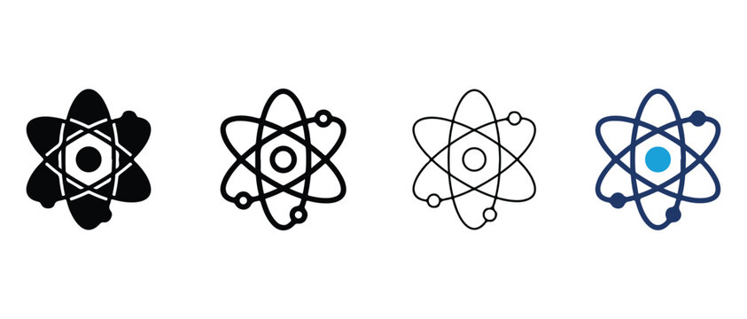 atomic particle illustrations with different color schemes and designs isolated on transparent background