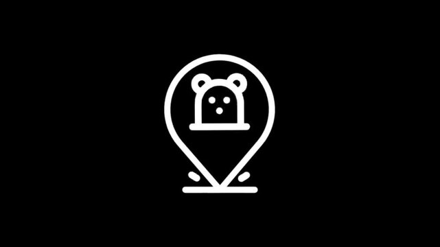 Animated white bear icon on black background, representing location or destination