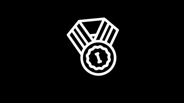 Animated first place medal icon with ribbon on black background