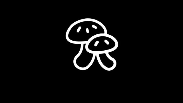 Simple white mushroom icons on a black background for animation