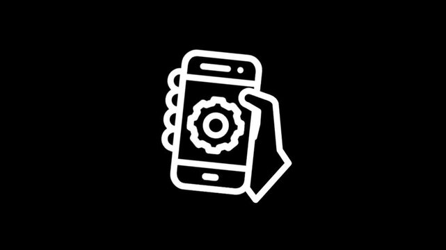 Hand holding smartphone with gear icon for settings and configuration