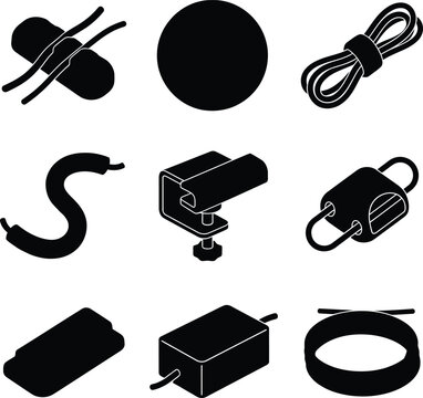 Collection of Industrial Hardware Equipment and Cable Management Component Icon Set