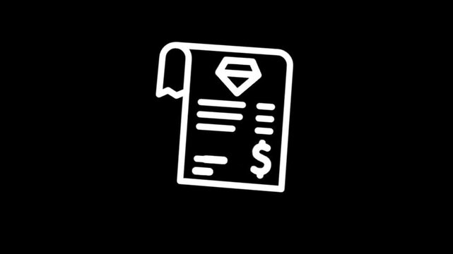 Animated receipt icon with diamond and dollar sign for financial transactions