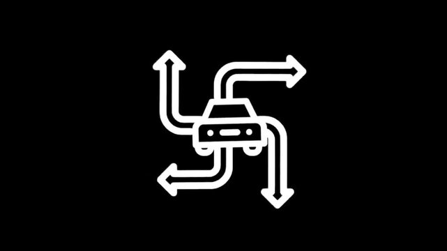 Animated icon of a car with multiple directional arrows indicating choices