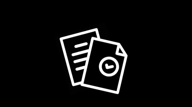 Animated document icons with checkmarks and lines on black background